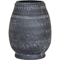 KDMD Etched Pattern Collection Vase With Muted Tonal Finish in Black