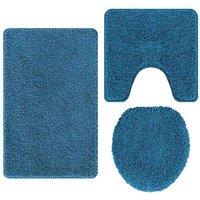 Berkfield Home 3 Piece Bath Mat Set Blue Polypropylen Non-Slip | Size: Medium