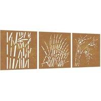 Berkfield Home Garden Wall Decorations 3 pcs 55x55 cm Corten Steel Grass Design in Brown
