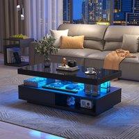 Merax Modern High Gloss LED Coffee Table, Centre Sofa Table with 2 Drawers in Black