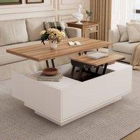 Merax Extendable Lift Top Coffee Table with 2 Cabinets & Hidden Storage in Light Oak