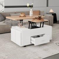 Merax Extendable Lift Top Coffee Table on Wheels with 4 Storage Stools in Natural