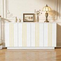 Merax White Sideboard - 140cm 4-Door Buffet Cabinet Storage Cupboard