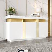 Merax Sideboard with Marble Effet Top - 140cm 3-Door Luxury Buffet Cabinet in White