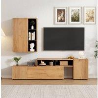 Merax Modular TV Wall Unit Set - Flexible Extending TV Stand & Wall Cabinet in Natural