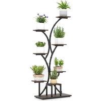 Gymax 8-Tier Indoor Plant Stand with Grow Lights Corner Metal Plant Shelf in Brown