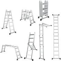 Gymax 7-in-1 Folding Aluminum Ladder Multi-Purpose Extension Ladder Anti-Skid Pedal in Metallic Silver