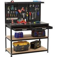 Gymax Metal Workbench Work Table With Large Pegboard & Shelves 121 x 61 CM in Black