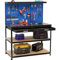 Gymax Metal Workbench Work Table With Large Pegboard & Shelves 121 x 61 CM in Blue
