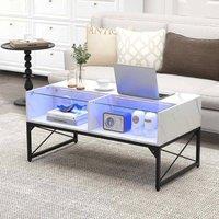 EONLION High-gloss LED Coffee Table in White | Size: 100 cm