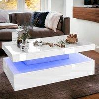 EONLION LED Coffee Table With 2 Drawer in White | Size: 100 cm
