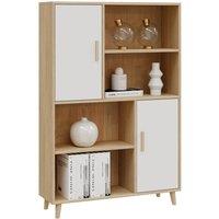 FORGEVIO Wooden Sideboard Bookcase 2 Door Cabinet Open Display Shelving Unit