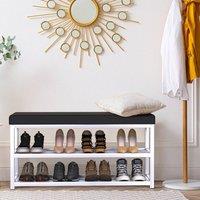 FORGEVIO Shoe Bench with Storage Rack Padded Cushion Seat for Shoe in White