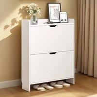SPETLEK SHOE CABINET 2 DRAWER STORAGE CUPBOARD RACK SHELF in White | Size: 0.6m2