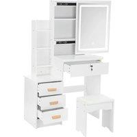 SPETLEK Large Vanity Desk with Mirror & LED Light Makeup Desk in White | Size: 0.6m2