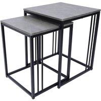 FORGEVIO Set of 2 Grey Marble Effect Nesting Coffee Side Tables Metal Frame