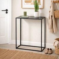 FORGEVIO Black Marble Console Table Metal Frame Shelf