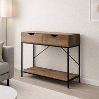 FORGEVIO 2 Tier Console Table Black Frame Wooden Drawer Hallway