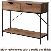 FORGEVIO 2 Drawer Console Table Black Frame Wooden Shelf