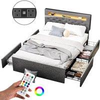 SPETLEK Bed Frame LED Lights Upholstered Headboard in Light Grey | Size: Cot