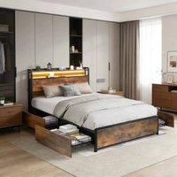 SPETLEK Double Size Bed Frame Bed Platform LED Lights in Brown | Size: Cot
