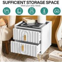 VOGREX Modern LED Bedside Cabinet 2 Drawers Wireless Charging Table