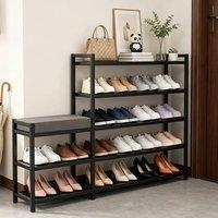 VOGREX UK Shoe Storage Bench Cabinet with Padded Cushion Seat Organiser in Black