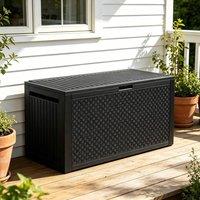 VOGREX 340L Black Plastic Garden Storage Box with Handles Outdoor Chest
