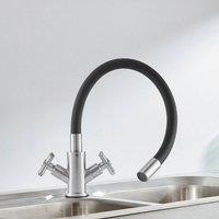 VOGREX Black Stainless Steel Sink Mixer Tap Flexible Spout Monobloc Faucet