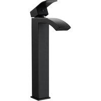VOGREX Black High Rise Square Waterfall Cloakroom Sink Mixer Tap Hot Cold