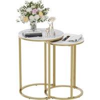 ERGOVEXA Nested Sofa Side Coffee Table Dining Desk w Golden Metal Frame in Gold