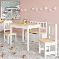 ERGOVEXA Wooden Table, 2 Chairs Toy Storage Bench Activity Set White Oak
