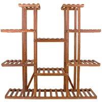 ERGOVEXA Flower Rack Anti-corrosion Wood Plant Stand Corner Planter Holder in Brown