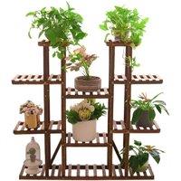 ERGOVEXA 11Pot Wooden Tall Tiered Plant Stand Garden Flower Herb Shelf in Brown