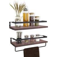 ERGOVEXA Floating Wall Shelf Unit Household Condiment Hanging Shelf with Rod in Brown