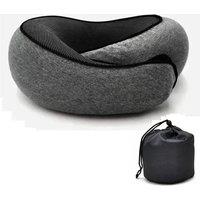 Nordara Dark Black U Shaped Memory Foam Travel Pillow for Car Plane in Grey