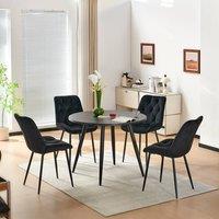 SONARA Black Marble 4 Seater Dining Table With 4 Velvet Chairs Sets