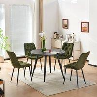 SONARA Black Marble 4 Seater Dining Table With 4 Velvet Chairs Sets in Green