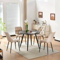 SONARA Black Marble 4 Seater Dining Table With 4 Velvet Chairs Sets in Beige