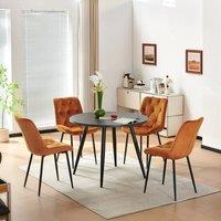 SONARA Black Marble 4 Seater Dining Table With 4 Velvet Chairs Sets in Orange