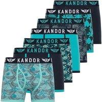 Kandor Men's Florid Boxers 7 Pack in Turquoise | Size: Medium