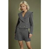 Neon Rose Women's Ruffle Edge Cropped Pinstripe Blazer with Buttons in Grey | Size: Small