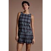 Neon Rose Women's Brown Tartan Check Pleated Mini Pinafore Dress | Size: Medium