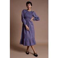 Neon Rose Women's Cotton Multi Stripe Shirred Midaxi Dress in Blue | Size: XS