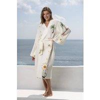 The Night Store Women's Tropical Muslin Dressing Gown in White | Size: 10-12