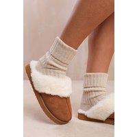 Where's That From Women's Comfort Trim Mule Slipper in Light Brown | Size: 4