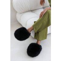 Where's That From Women's 'Keira' Ultimate Fluffy Faux Fur Mule Slippers in Black | Size: 3