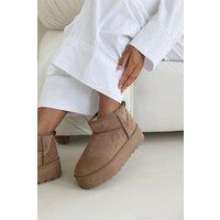 Where's That From Women's 'Janessa' Mini Faux-Suede Fur Lined Platform Ankle Boot in Camel | Size: 8