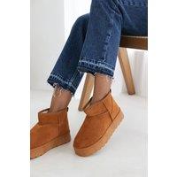 Where's That From Women's 'Janessa' Mini Faux-Suede Fur Lined Platform Ankle Boot in Brown | Size: 8