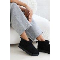 Where's That From Women's 'Kamila' Mini Faux-Suede Fur Lined Ankle Boots in Black | Size: 4